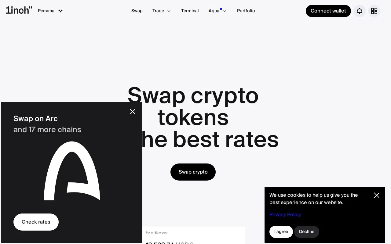 1inch Swap homepage screenshot