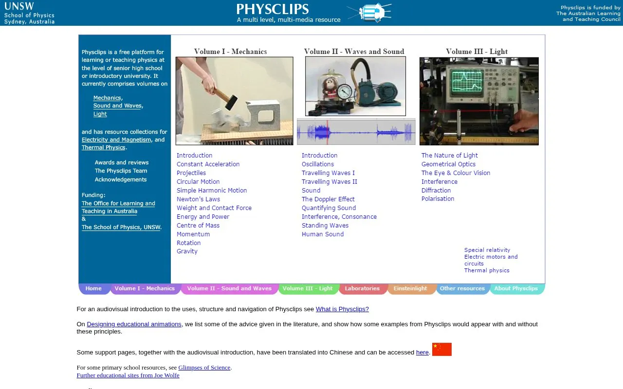 Physics Animations homepage screenshot