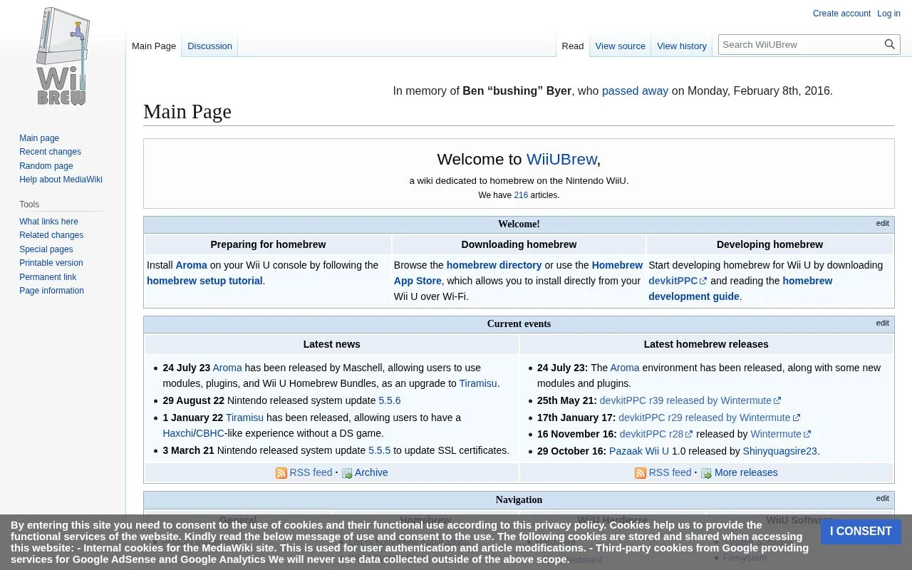 WiiUBrew homepage screenshot