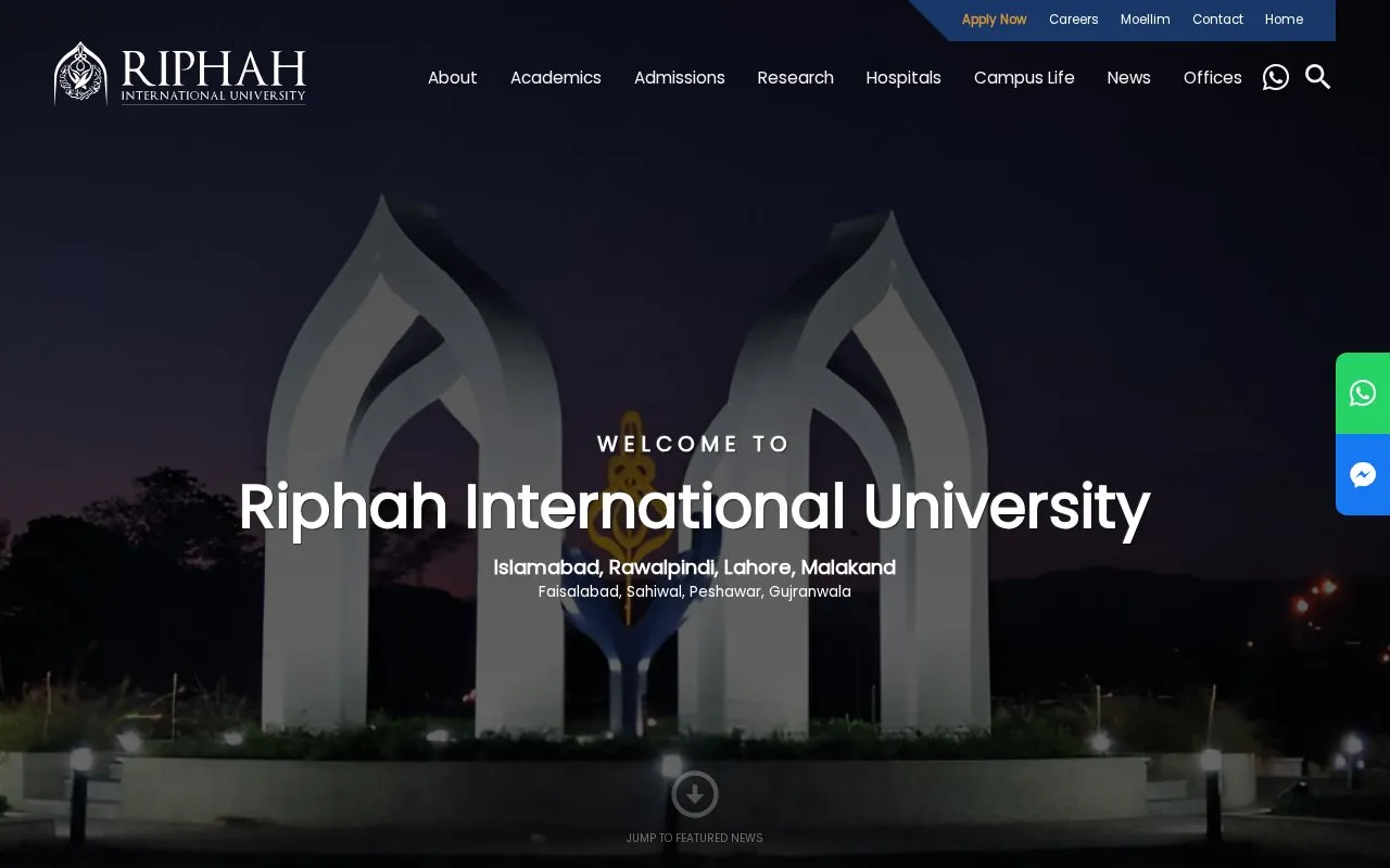 Riphah International University homepage screenshot