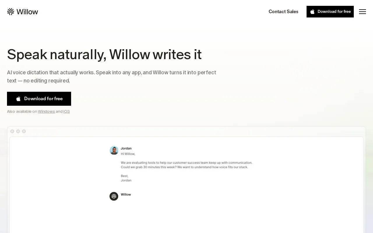 Willow homepage screenshot