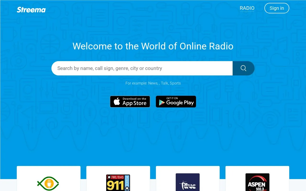 Streema homepage screenshot