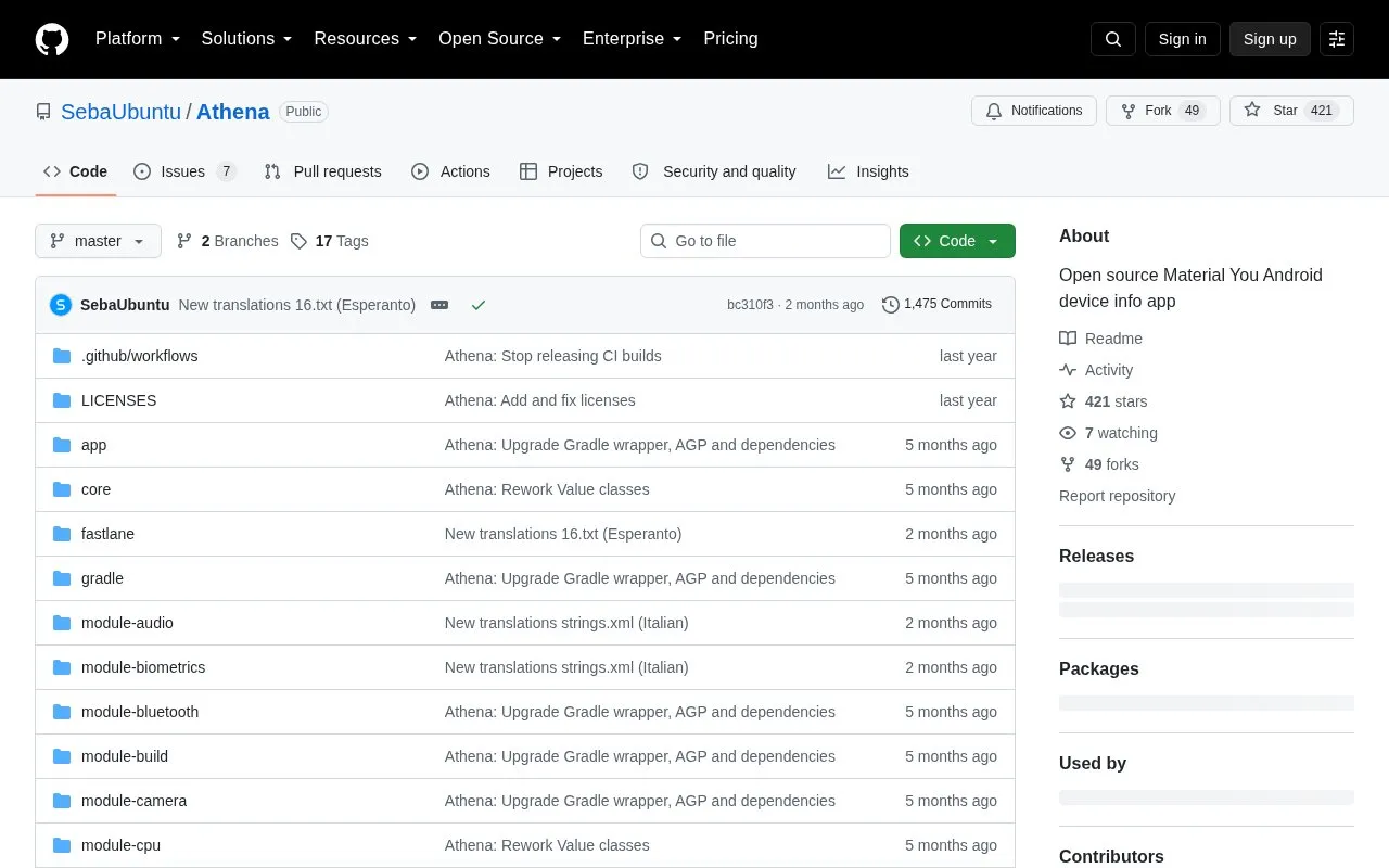 Athena homepage screenshot