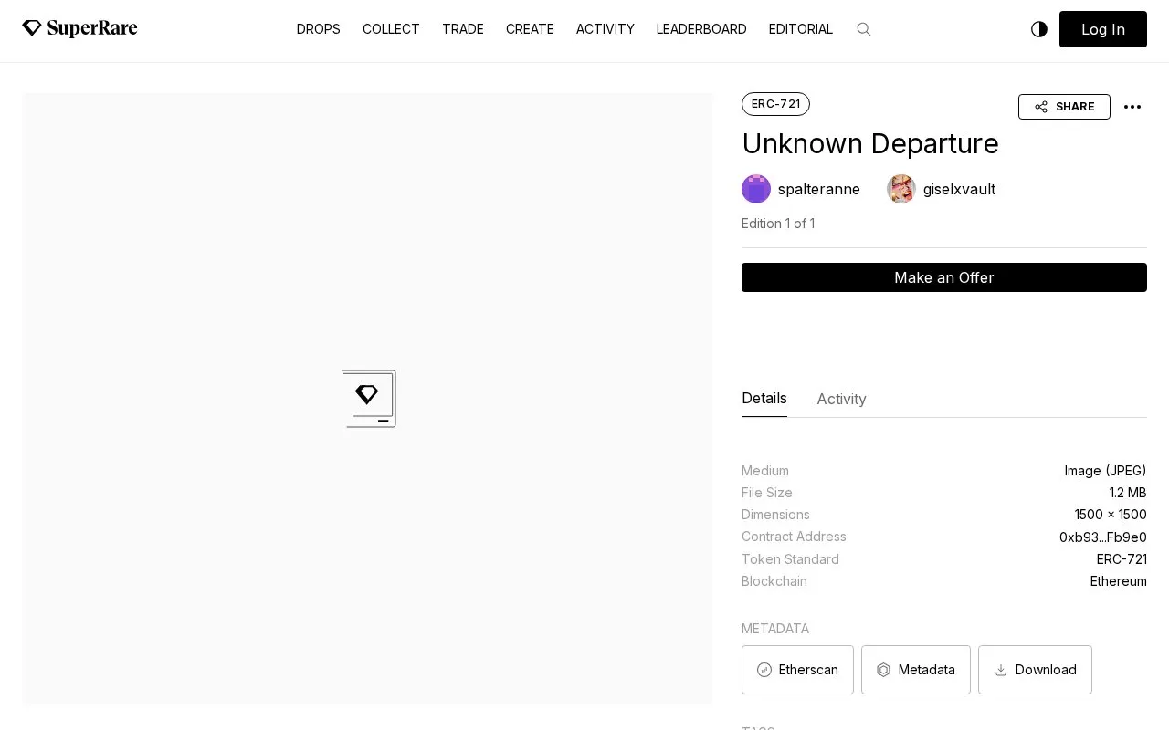 Authentic Digital Art - Unknown Departure SuperRare homepage screenshot