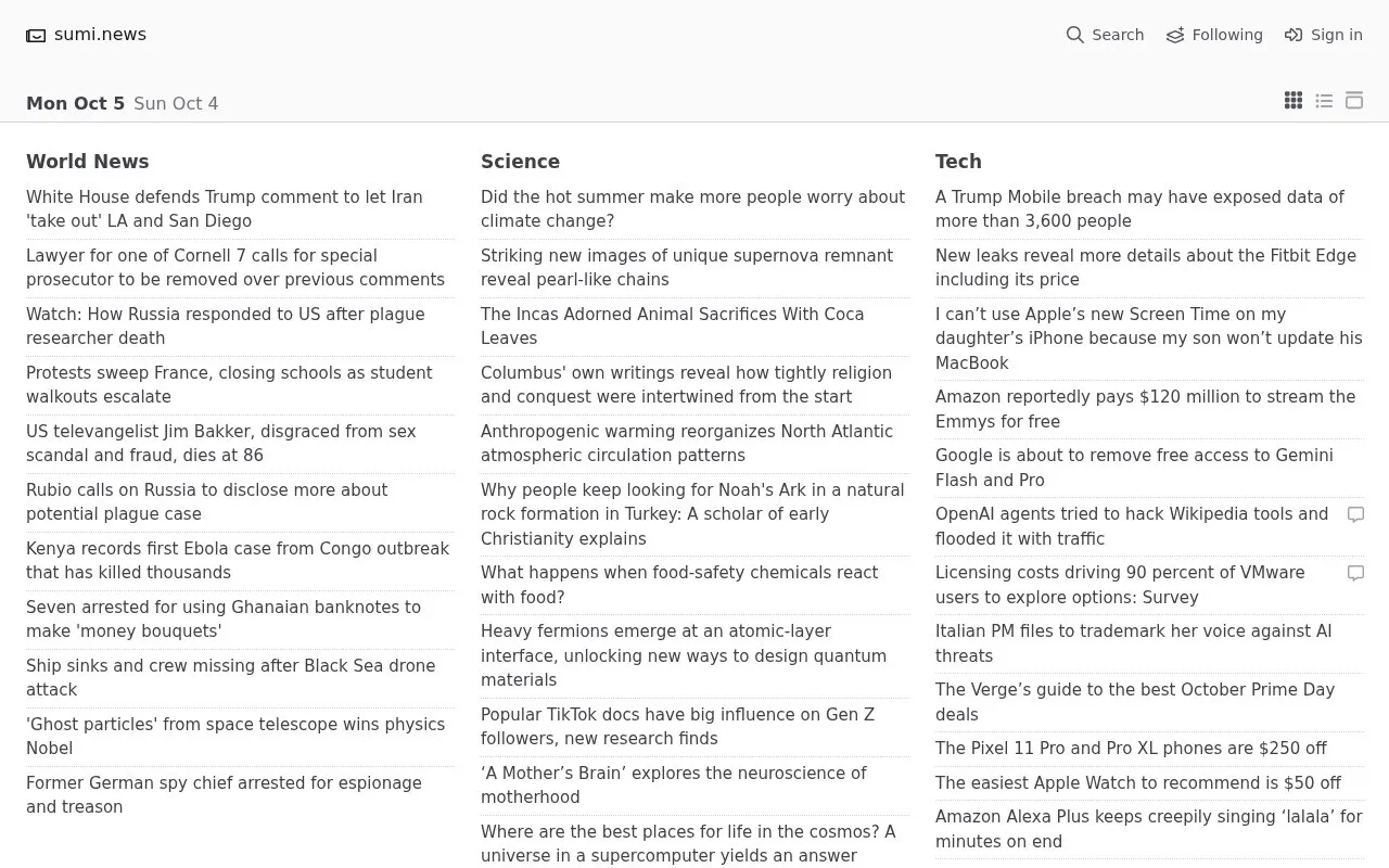 sumi.news homepage screenshot