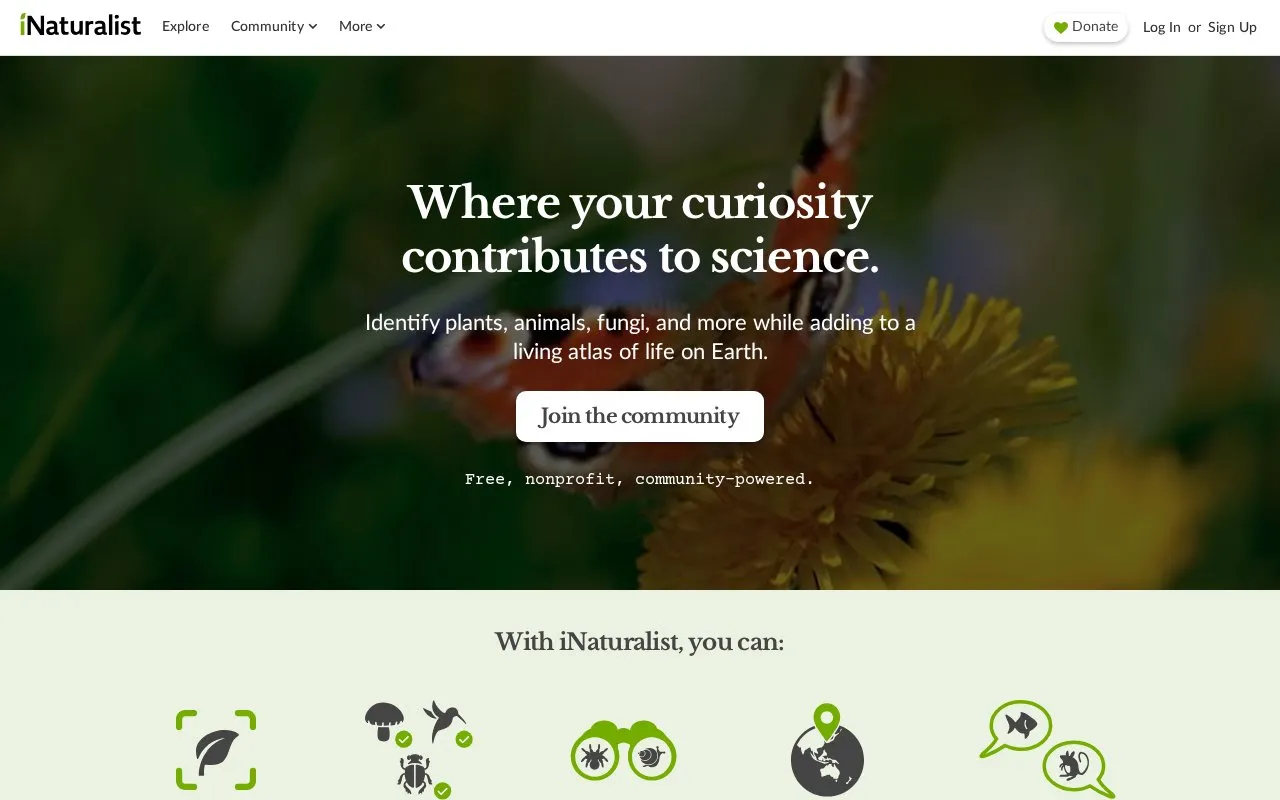 iNaturalist homepage screenshot