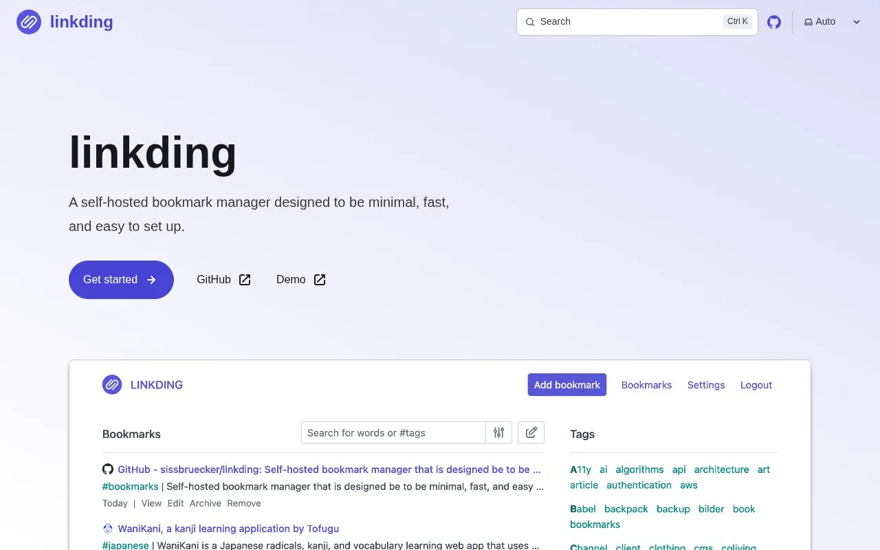 linkding homepage screenshot