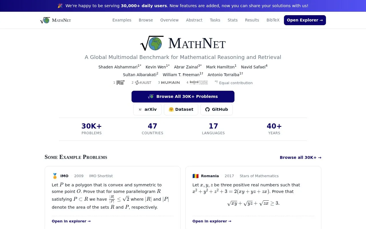 MathNet homepage screenshot