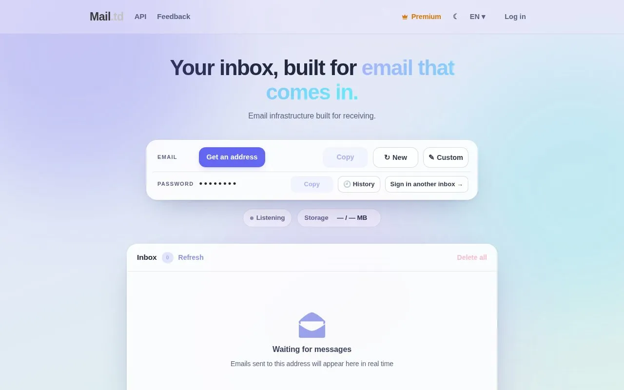 Mail.td homepage screenshot