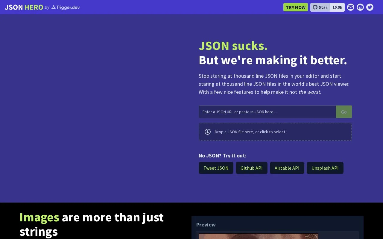 JSON Hero homepage screenshot