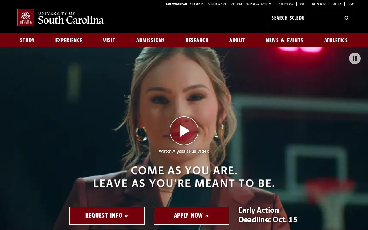 University of South Carolina homepage screenshot