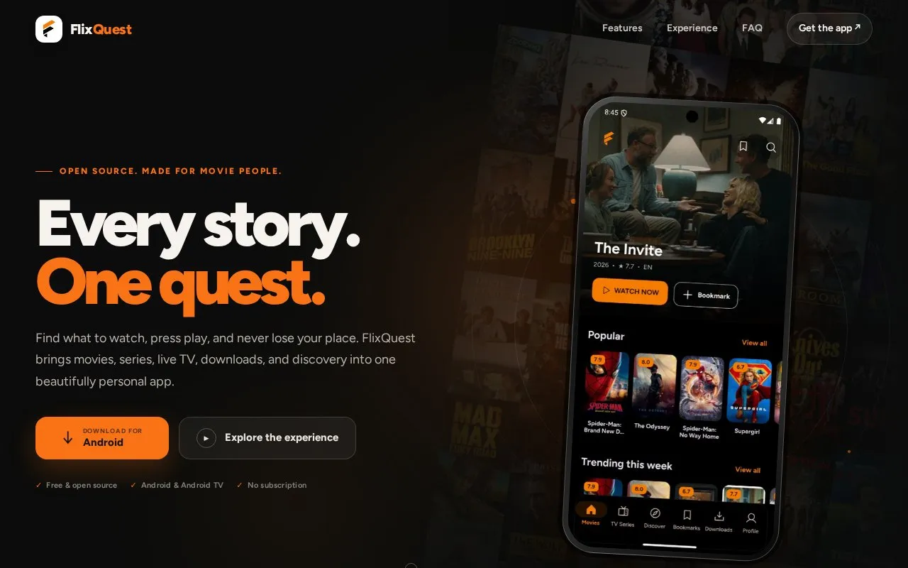 FlixQuest homepage screenshot