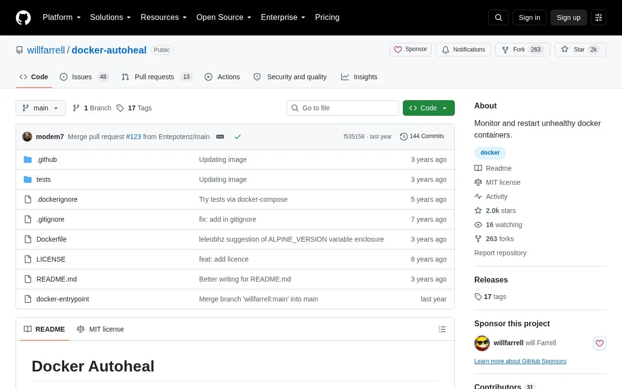 Docker AutoHeal homepage screenshot