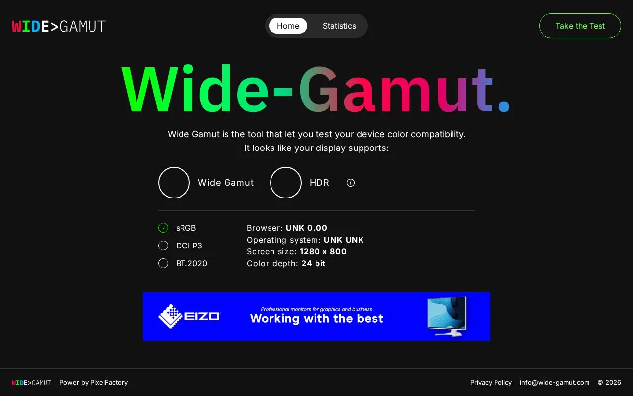 Wide Gamut homepage screenshot