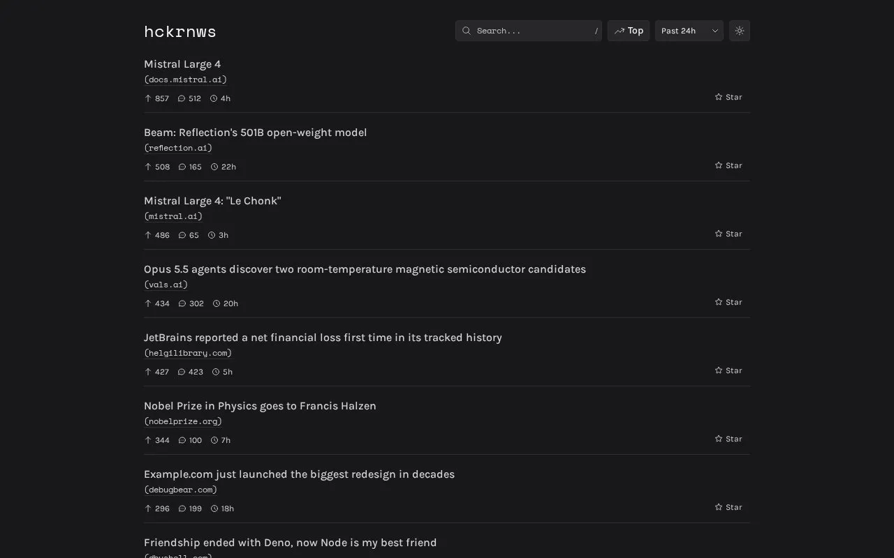 hckrnws homepage screenshot