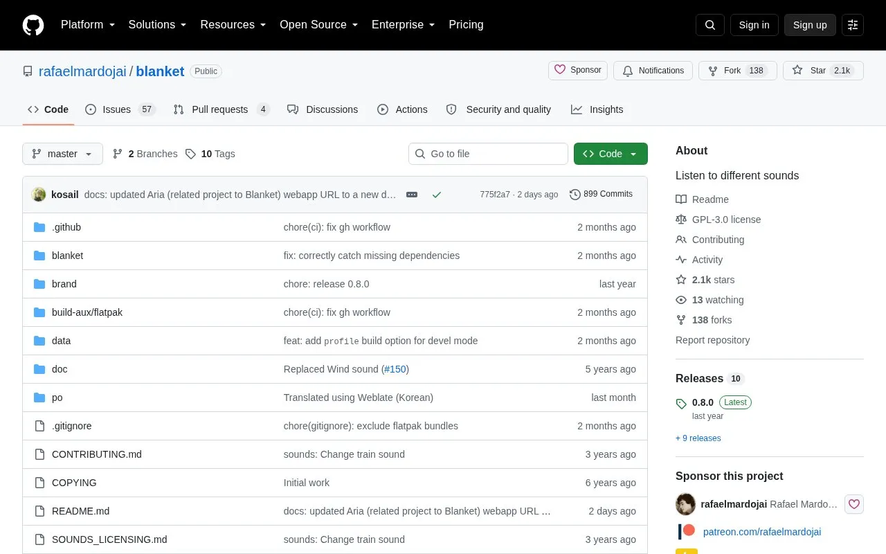 Blanket homepage screenshot