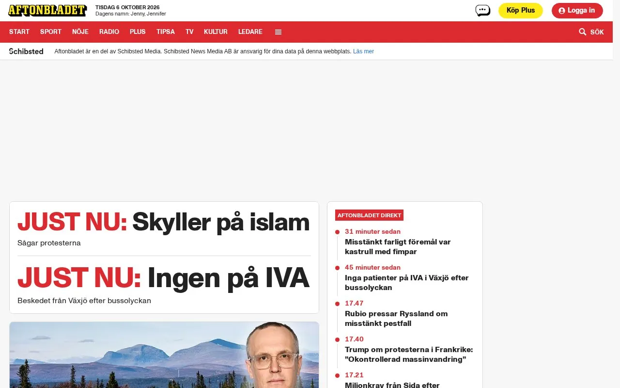 Aftonbladet homepage screenshot