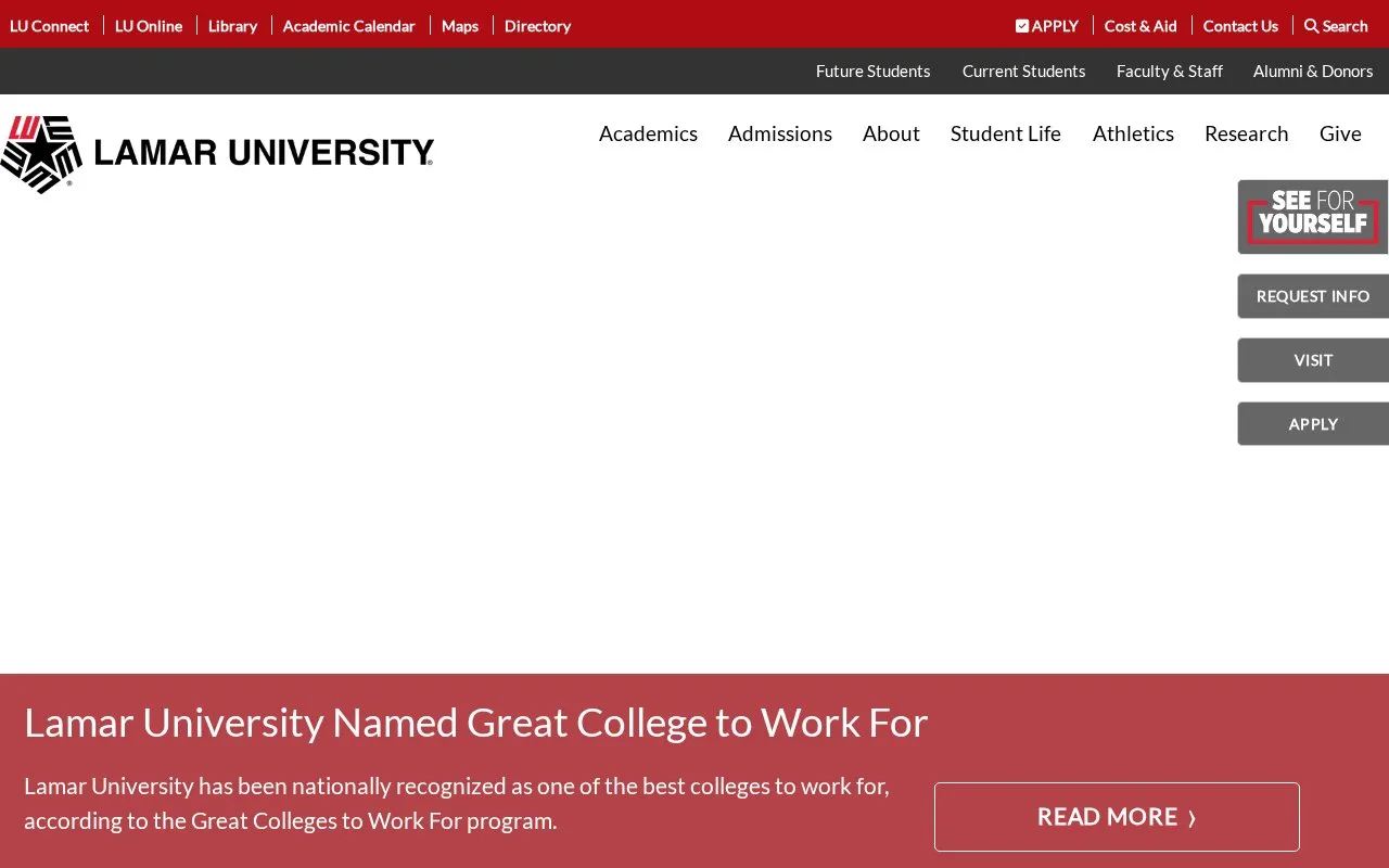 Lamar University homepage screenshot