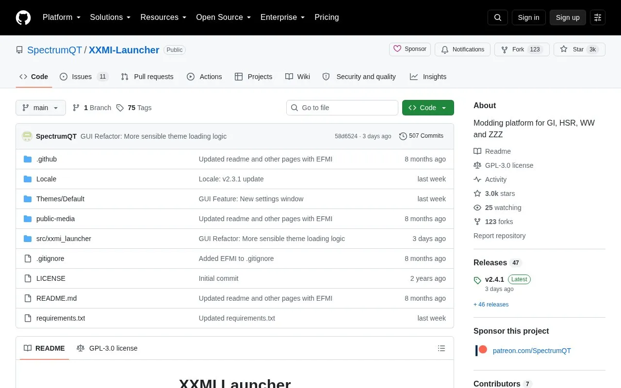 XXMI homepage screenshot