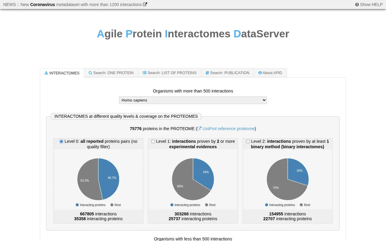 APID homepage screenshot