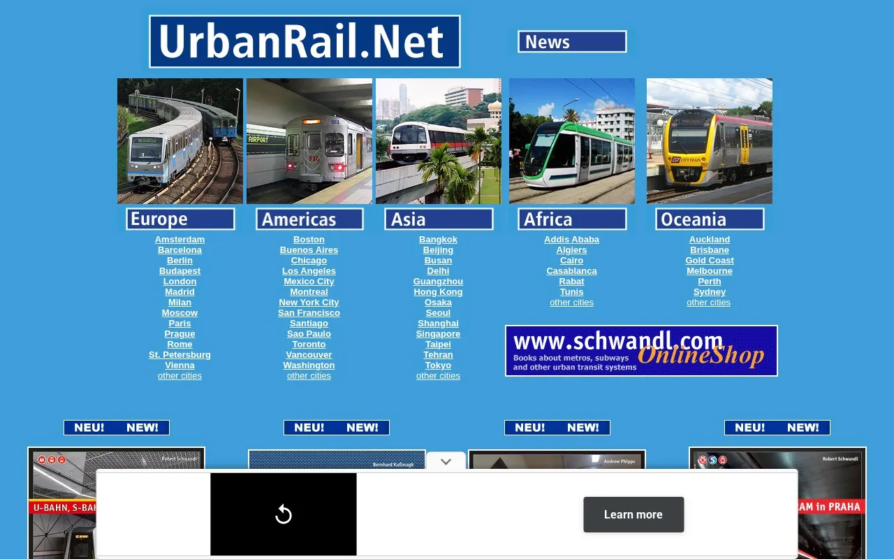 UrbanRail.Net homepage screenshot