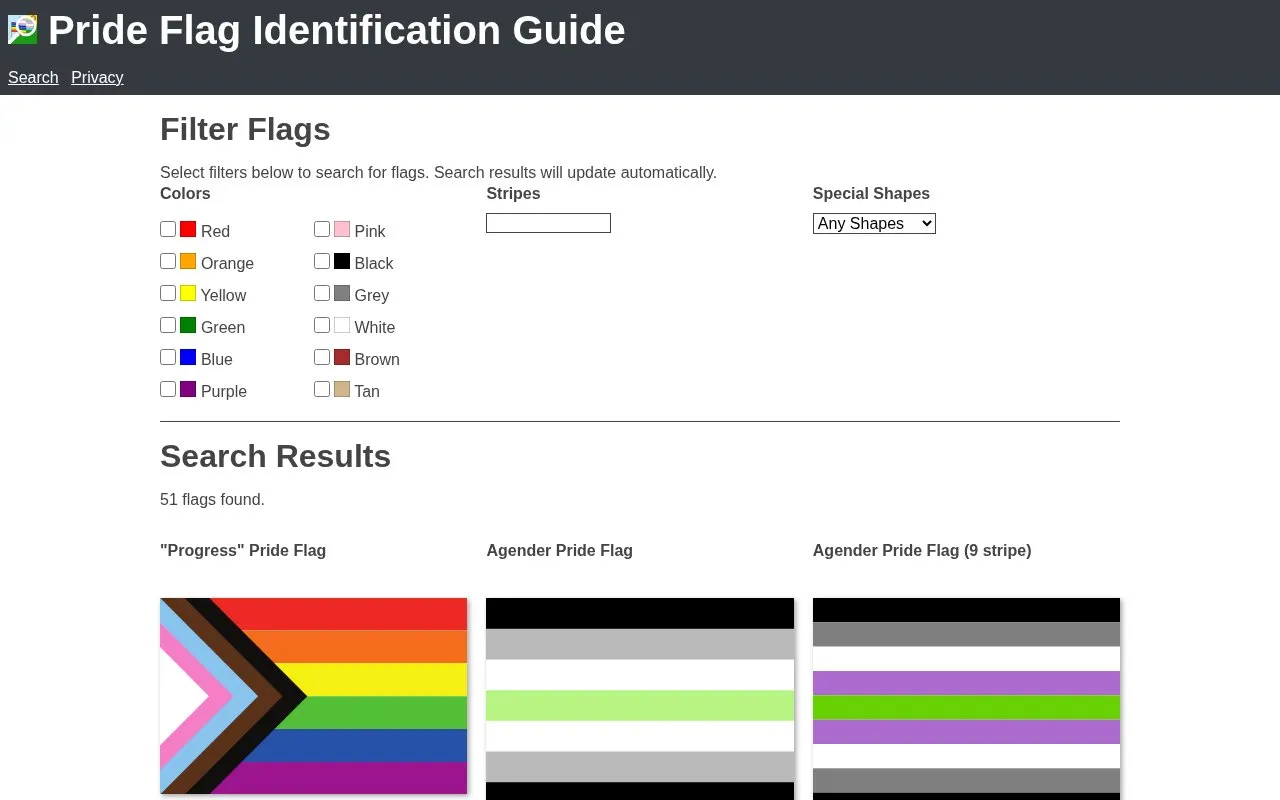 PrideFlags homepage screenshot