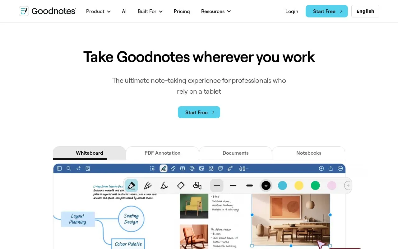Goodnotes homepage screenshot