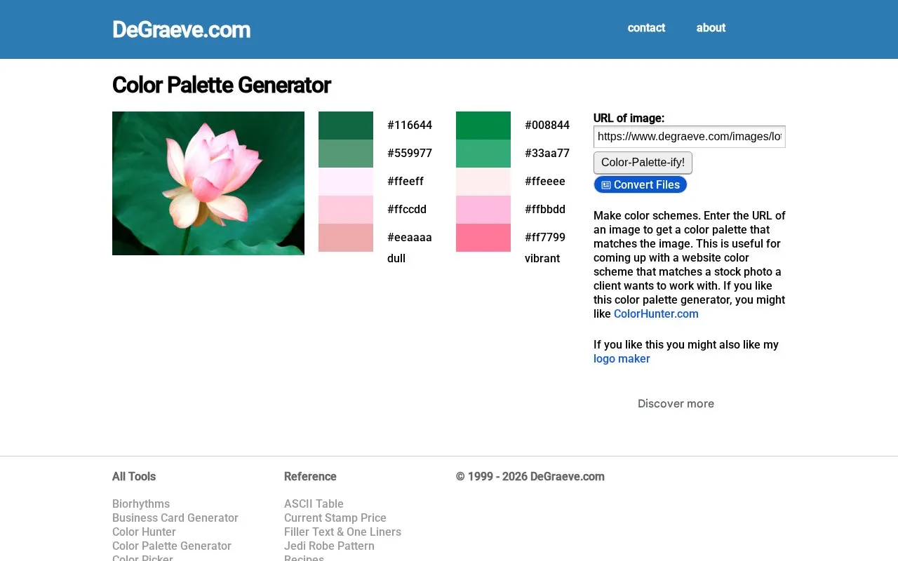 Color Palette Generator homepage screenshot