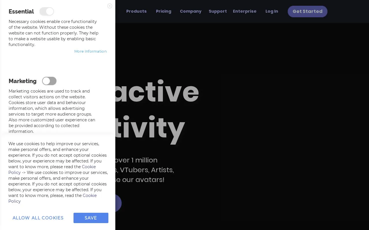 Animaze homepage screenshot