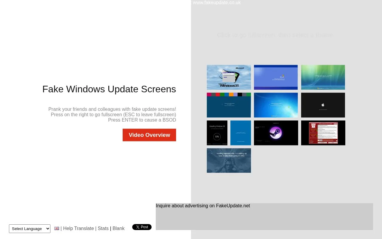 Fake Update homepage screenshot