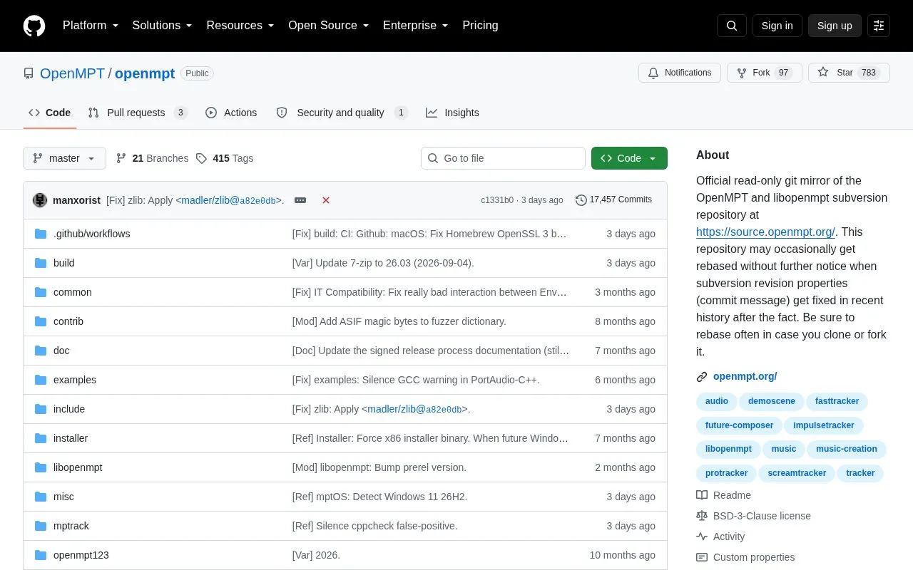 Openmpt homepage screenshot