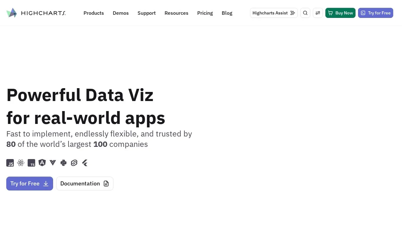High Charts homepage screenshot