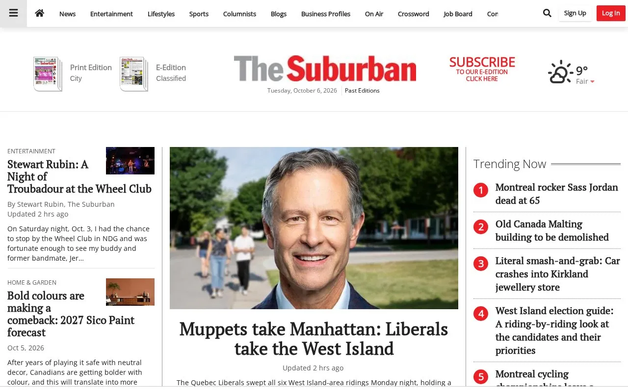 The Suburban homepage screenshot