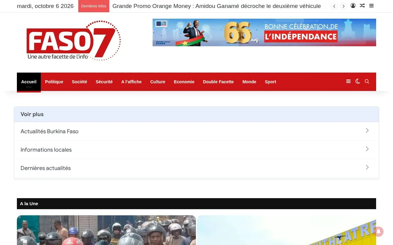 Faso7 homepage screenshot