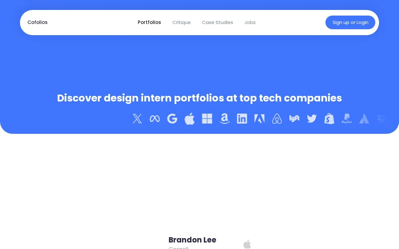 CoFolios homepage screenshot