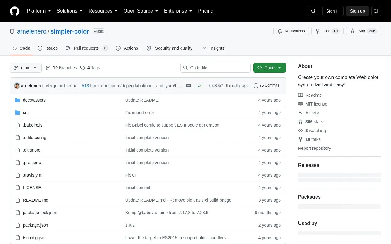 Simpler Color homepage screenshot