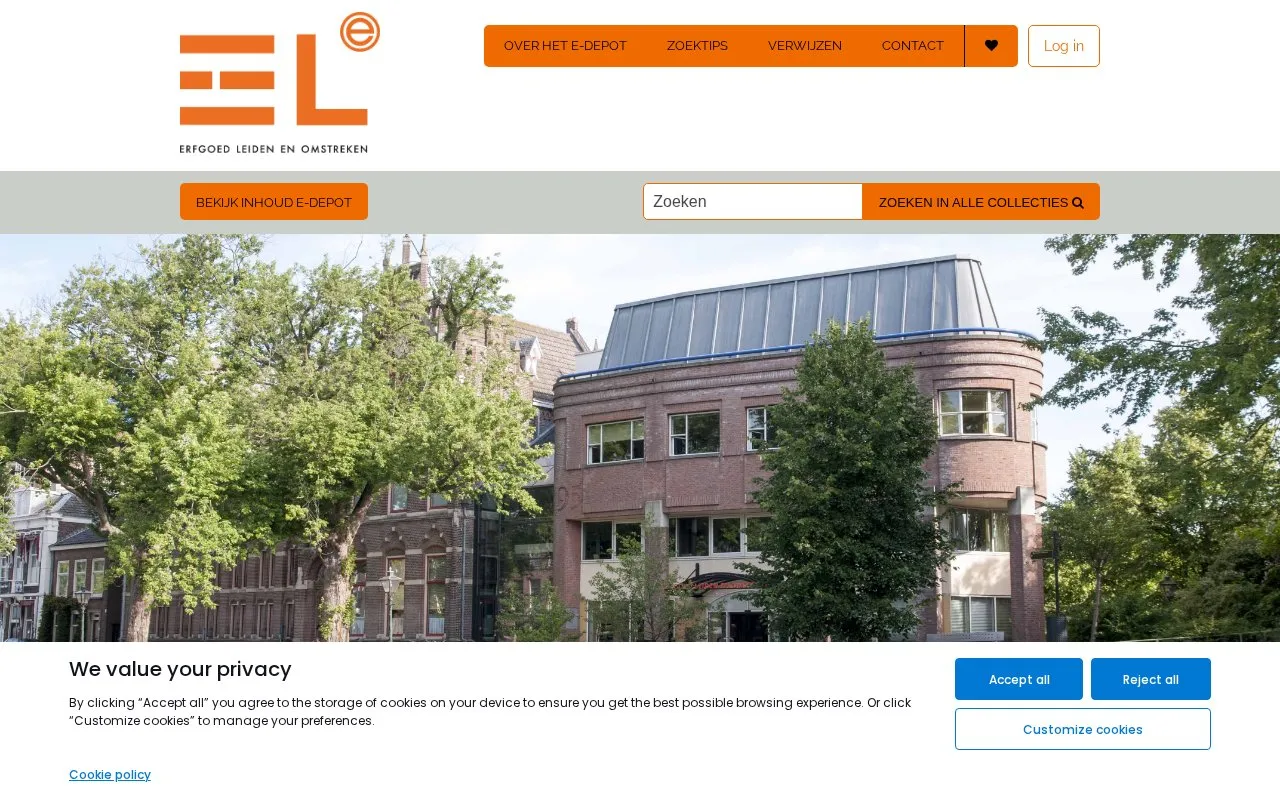 E-depot of Erfgoed Leiden en Omstreken (part of Gemeente Leiden) homepage screenshot