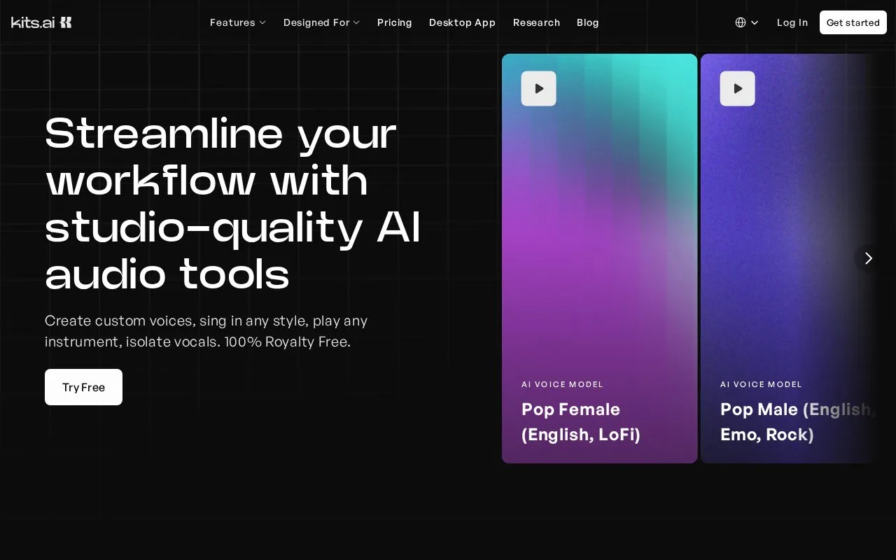 Kits AI homepage screenshot