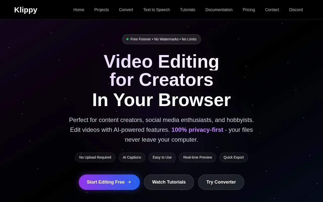 Klippy homepage screenshot
