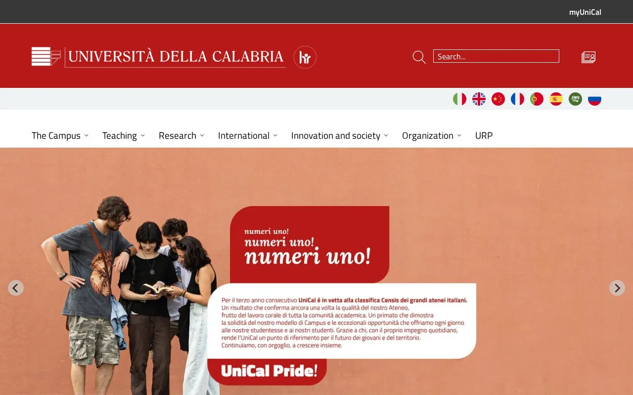 Universita della Calabria homepage screenshot