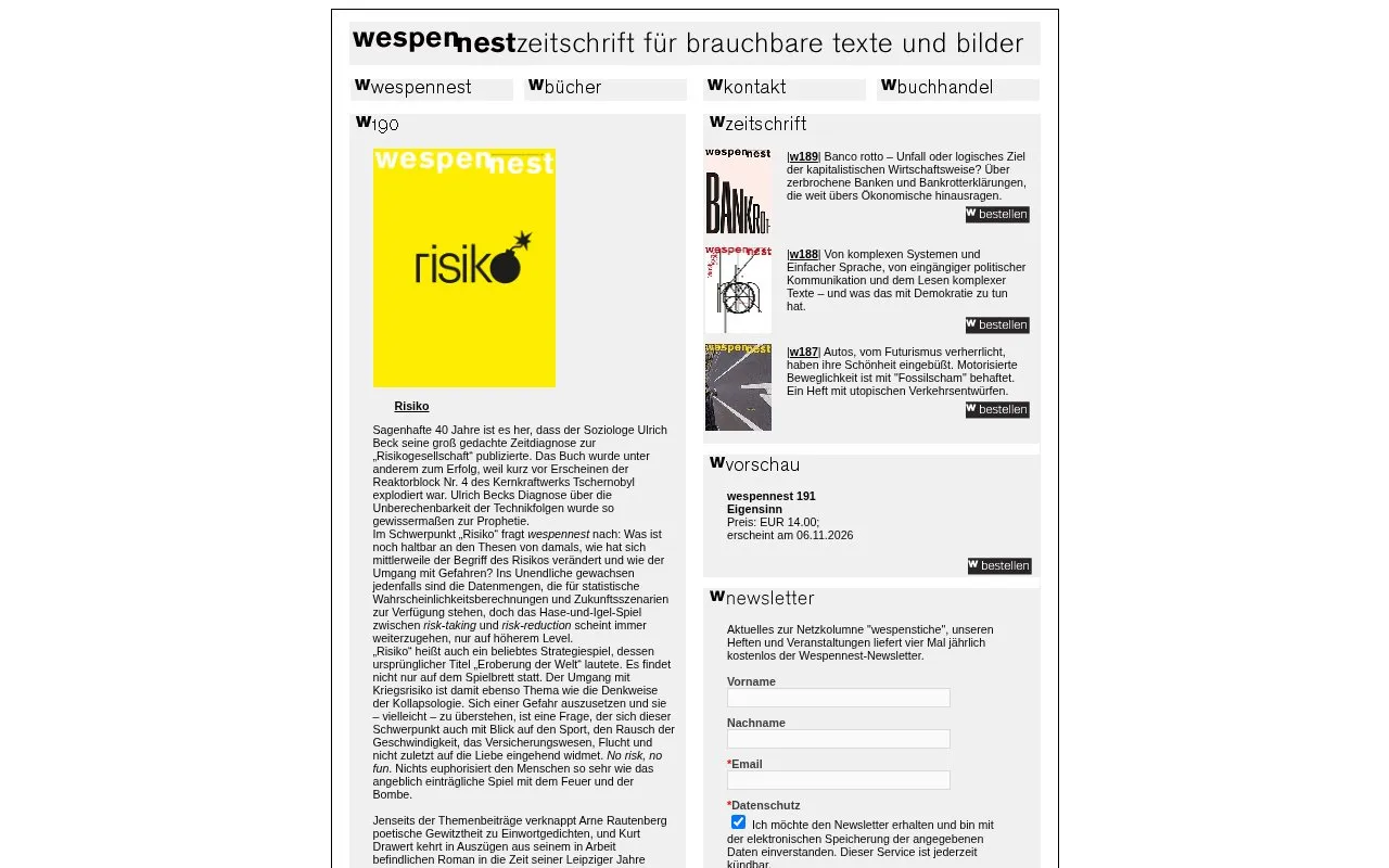 Wespennest homepage screenshot