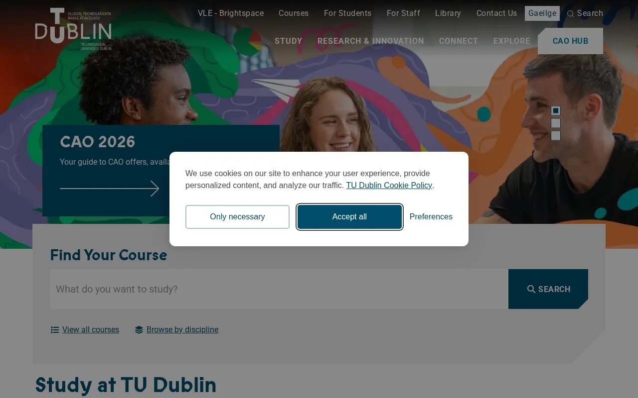 Technological University Dublin homepage screenshot
