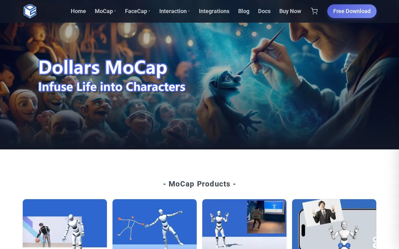Dollars MoCap homepage screenshot