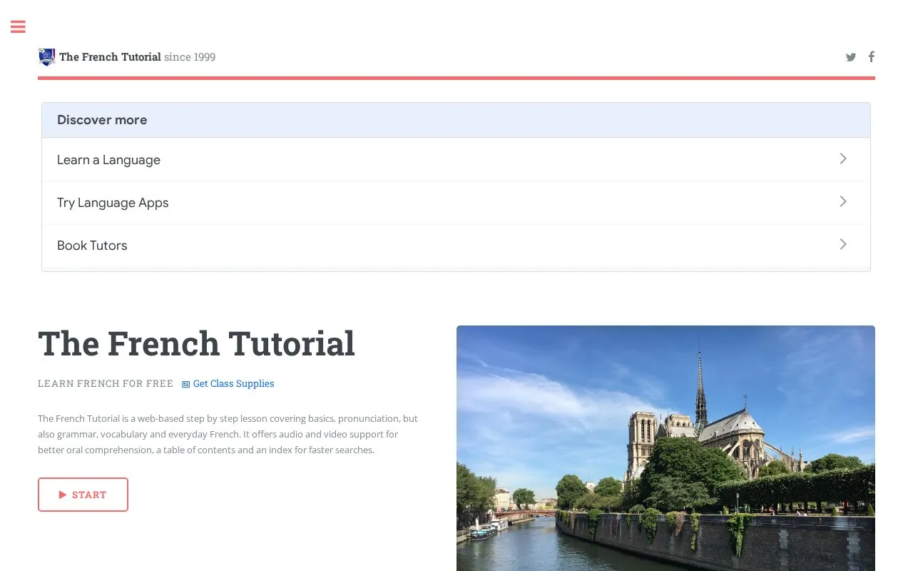 The French Tutorial homepage screenshot