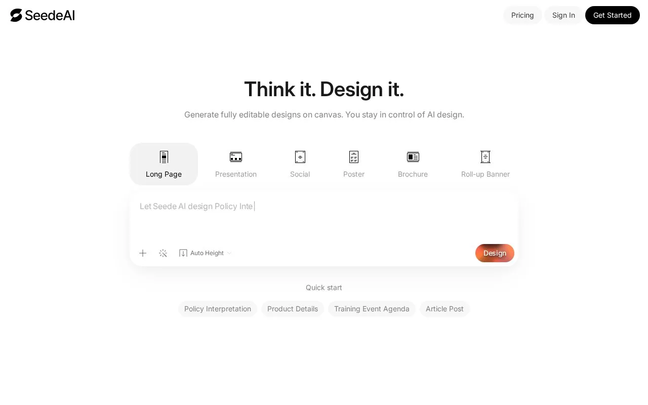 Seede AI homepage screenshot