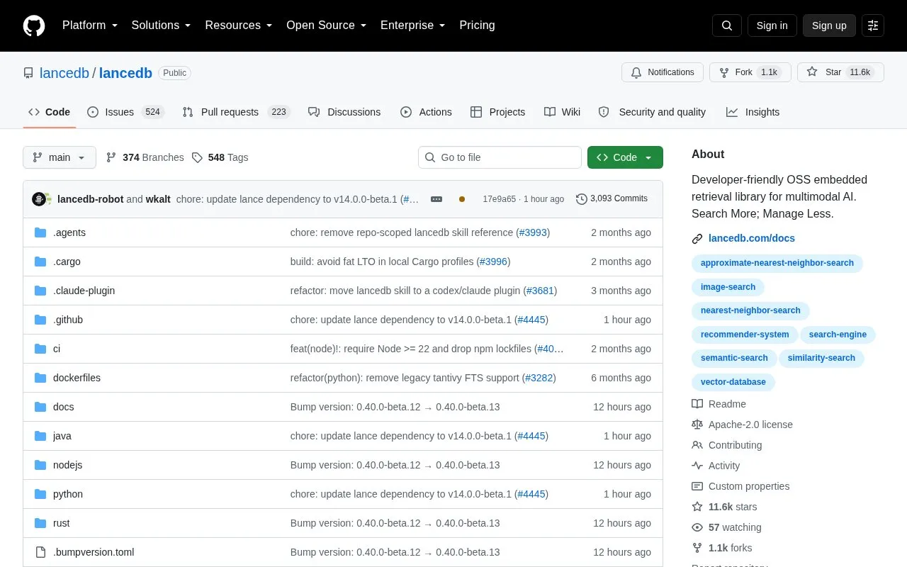 Lancedb homepage screenshot