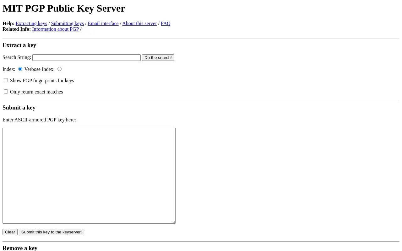 MIT PGP Key Server homepage screenshot
