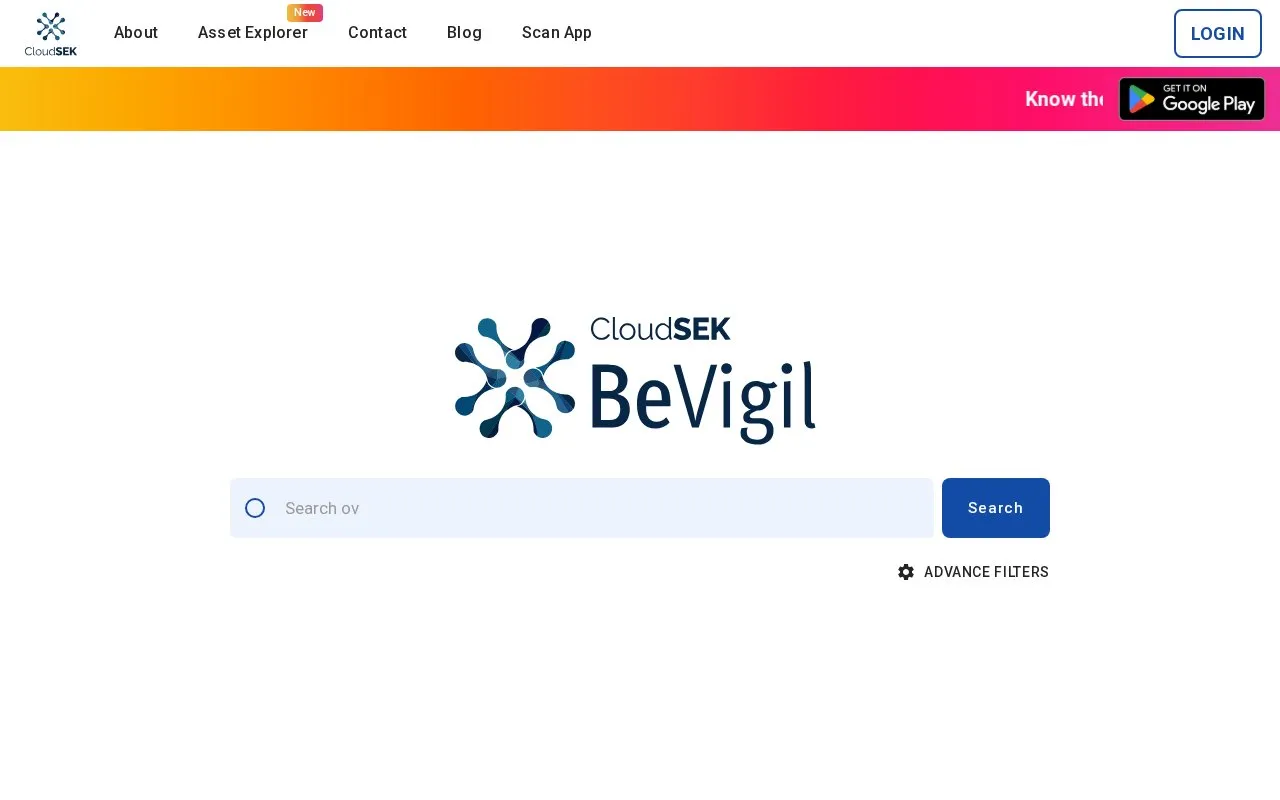 BeVigil homepage screenshot