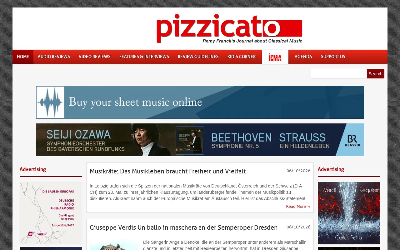 Pizzicato Magazine homepage screenshot