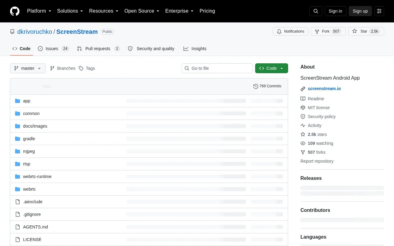 ScreenStream homepage screenshot